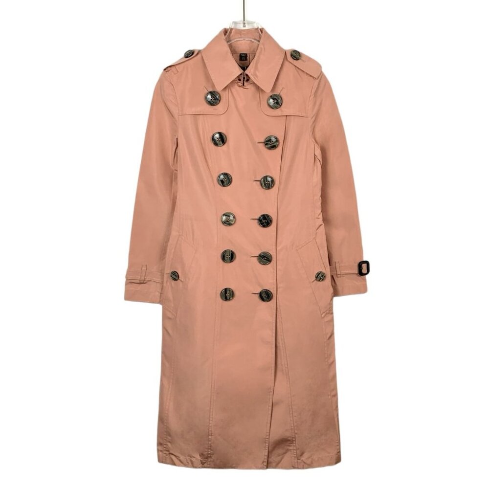 Burberry Womens Flesh Pink Mulberry Silk Double-Breasted Belted Trench Coat Size